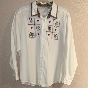 Koret White Button Down Shirt with Embroidery